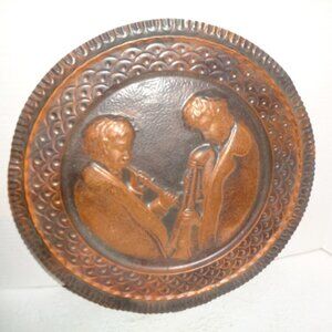 Antique Pressed Copper Minstrel Scene Wall Hanging 13.5" Across